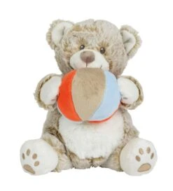 Tex Nature Boîte à Musique Ours Gris Blanc Balle Rouge Bleu 25 Cm