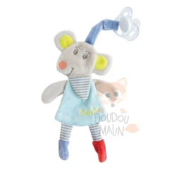 Baby'Nat Attache-sucette Mr Marceau Souris Bleu Gris