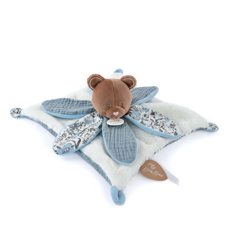 Doudou Et Compagnie - Boh'Aime - Doudou Plat Pétale Ours Marron Bleu Blanc 27 Cm 3 Doudou Et Compagnie - Boh'Aime - Doudou Plat Pétale Ours Marron Bleu Blanc 27 Cm – Image 3