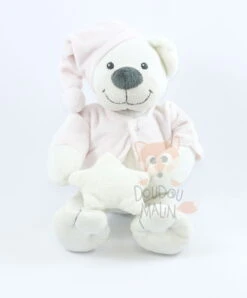 Bout'chou Boîte à Musique Ours Rose Blanc Gris étoile