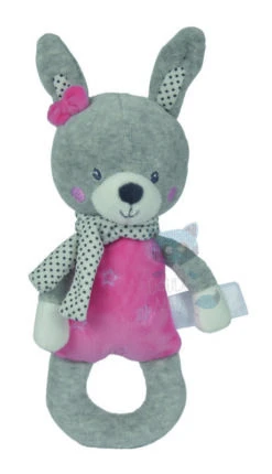 Tex Bubble Gum Hochet Lapin Rose Gris étoile