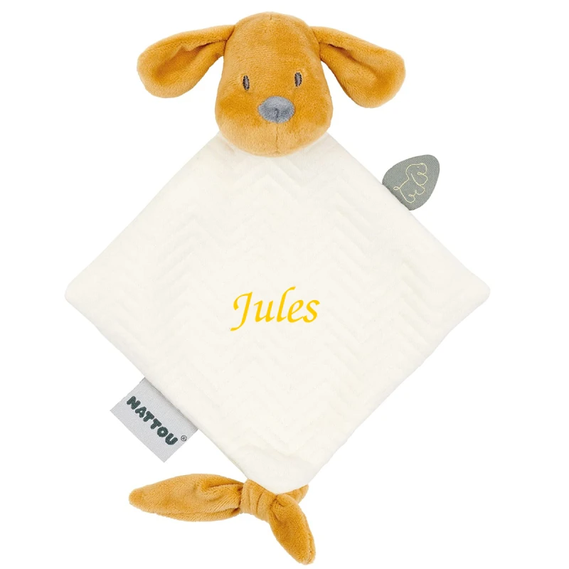 Nattou - Charlie Le Chien - Mini Doudou Plat Vanille Jaune Jacquard 20 Cm 1 Nattou - Charlie Le Chien - Mini Doudou Plat Vanille Jaune Jacquard 20 Cm
