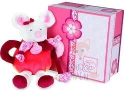 Doudou Et Compagnie Collection Clémentine La Souris Hochet Rouge Rose Fleur