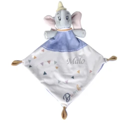 Disney - Dumbo L'éléphant - Doudou Plat Bleu Blanc 25 Cm