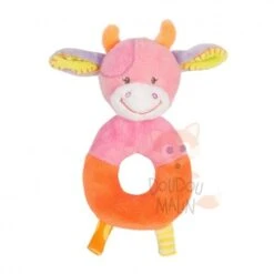 Nattou Collection Funny Farmers Doudou Hochet Anneau Rose Orange Vache