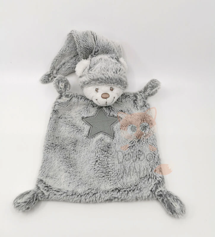 Nicotoy - Doudou Plat Ours Gris Blanc Bonnet étoile 25 Cm 1 Nicotoy - Doudou Plat Ours Gris Blanc Bonnet étoile 25 Cm