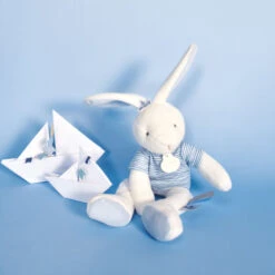 Doudou Et Compagnie - Lapin Matelot Bleu - Peluche Blanc Bleu 25 Cm