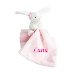 Doudou Et Compagnie - Lapin Rose Mouchoir Blanc