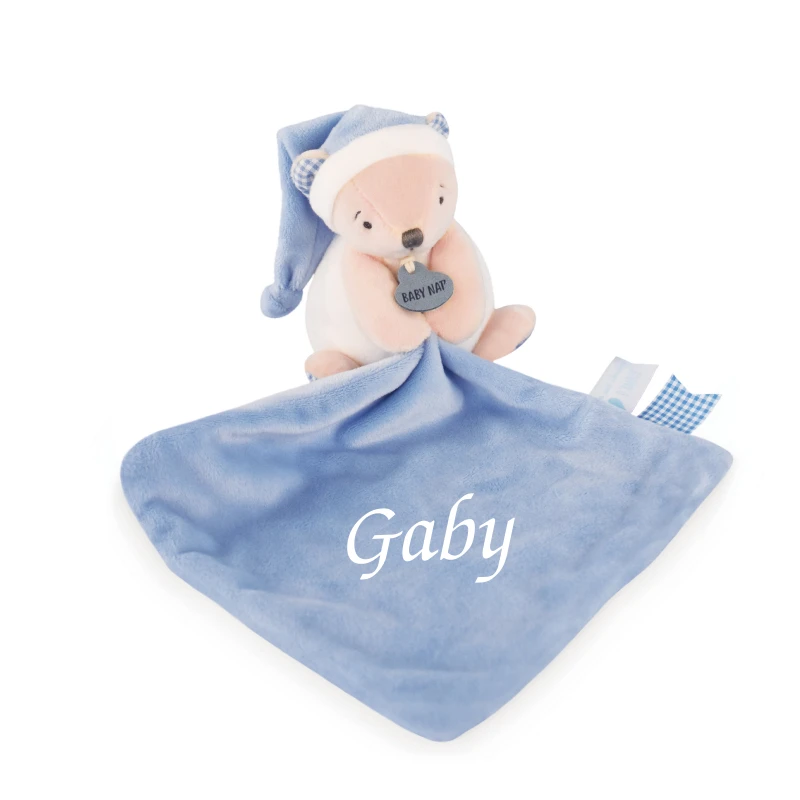 Baby'Nat - Layette - Peluche Avec Doudou Ours Blanc Bleu 30 Cm 1 Baby'Nat - Layette - Peluche Avec Doudou Ours Blanc Bleu 30 Cm