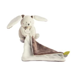 Baby'Nat - Les Layettes - Doudou Mouchoir Lapin Blanc Marron 30 Cm