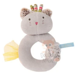 Moulin Roty Collection Les Pachats Hochet Anneau Chamalo Chat Beige