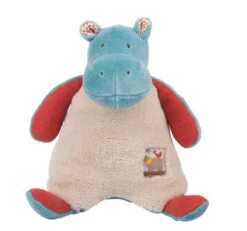 Moulin Roty Les Papoums Hochet Doudou Hippopotame Bleu 18 Cm