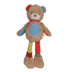Nicotoy Long Legs Patchwork Peluche Ours Marron Bleu Rouge 40 Cm
