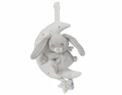 Nicotoy - Louis - Peluche Musicale Lapin Lune Nuage Blanc 30 Cm