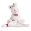 Baby'Nat - Poussière D'étoiles - Doudou Mouchoir Licorne Rose Blanc 25 Cm