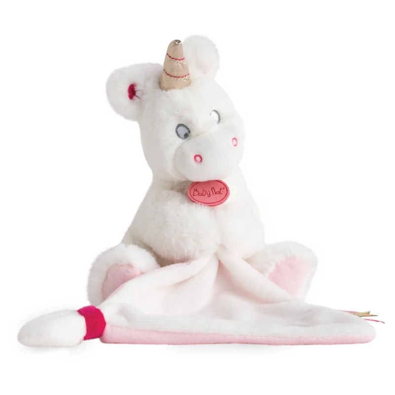 Baby'Nat - Poussière D'étoiles - Doudou Mouchoir Licorne Rose Blanc 25 Cm 1 Baby'Nat - Poussière D'étoiles - Doudou Mouchoir Licorne Rose Blanc 25 Cm