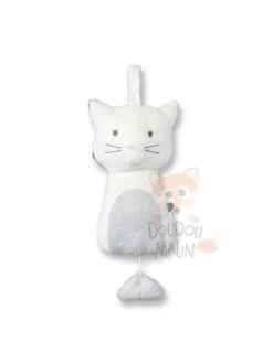 Obaïbi Boîte à Musique Chat Blanc Gris Double Face