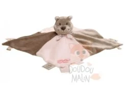 Noukie's Oscarine & Léontine Doudou Plat écureuil Marron Rose Fleur
