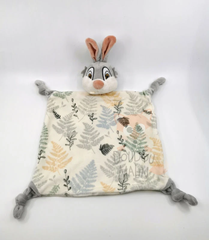 Disney - Panpan Le Lapin - Doudou Plat Blanc Gris Feuille 30 Cm 1 Disney - Panpan Le Lapin - Doudou Plat Blanc Gris Feuille 30 Cm