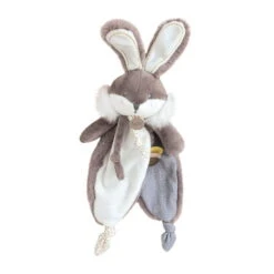 Baby'Nat - Papuche Le Lapin Doudou Plat Marron Blanc 20 Cm