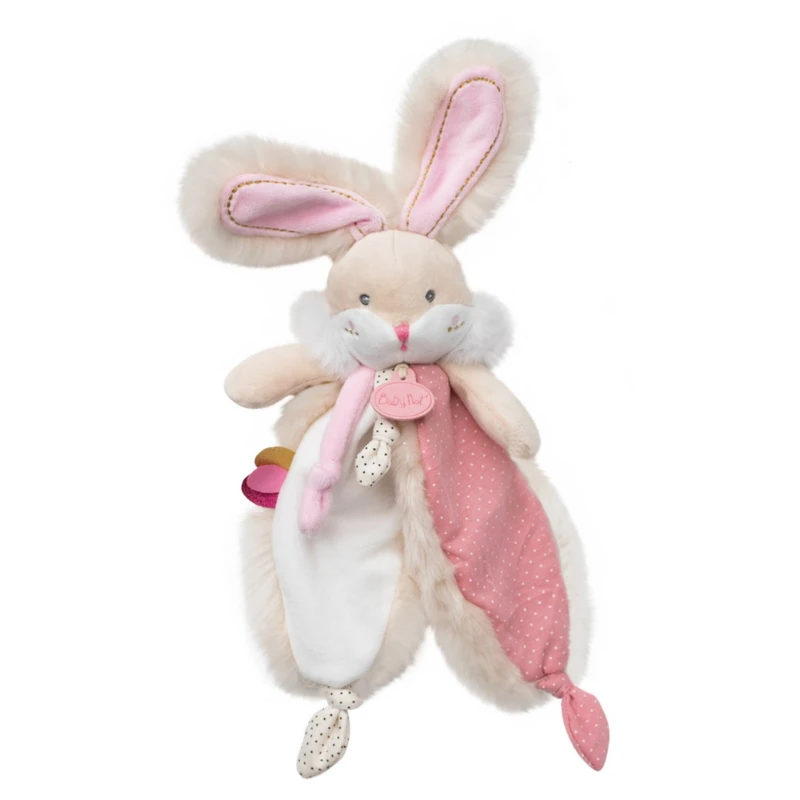 Baby'Nat - Papuche Le Lapin Doudou Plat Rose Blanc Beige 20 Cm 1 Baby'Nat - Papuche Le Lapin Doudou Plat Rose Blanc Beige 20 Cm