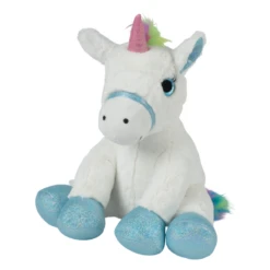 Nicotoy Peluche Licorne Assise Blanc Bleu 35 Cm