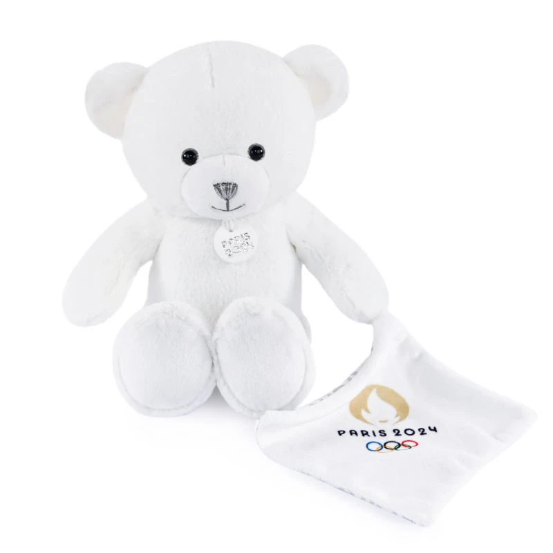Doudou Et Compagnie - Peluche Ours Blanc Avec Doudou J.O. Paris 2024 - 25 Cm 1 Doudou Et Compagnie - Peluche Ours Blanc Avec Doudou J.O. Paris 2024 - 25 Cm