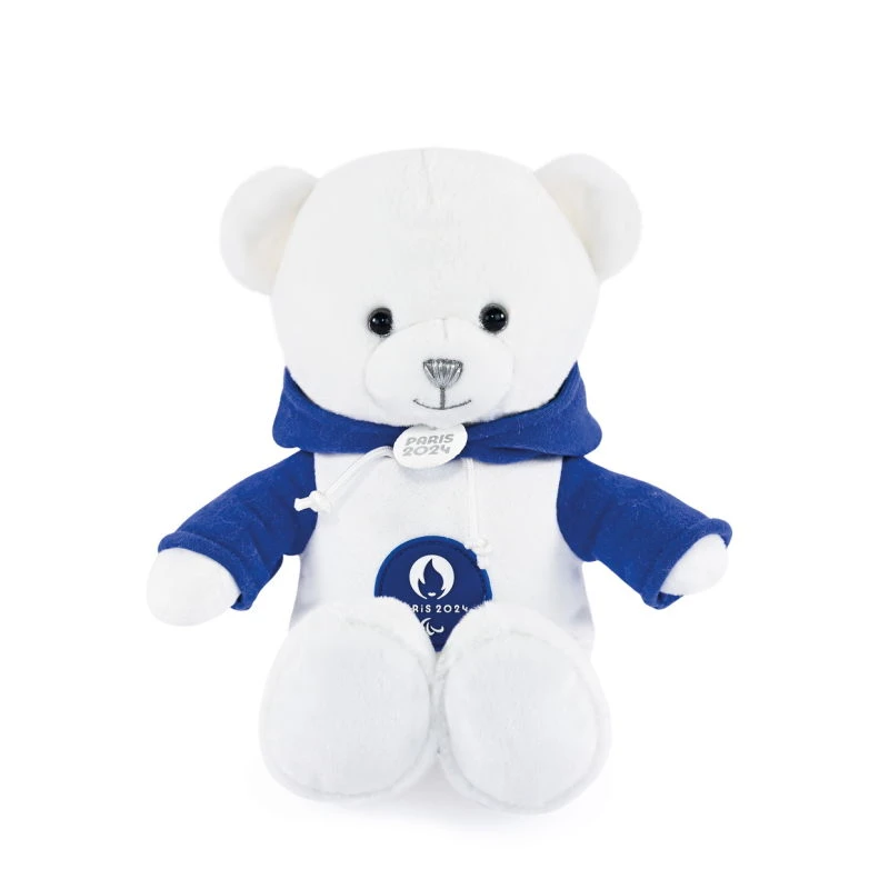 Doudou Et Compagnie - Peluche Ours Blanc Sweat Bleu J.O. Paris 2024 - 25 Cm 1 Doudou Et Compagnie - Peluche Ours Blanc Sweat Bleu J.O. Paris 2024 - 25 Cm