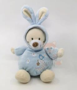 Auchan - Peluche Doudou Ours Déguisé En Lapin Beige Bleu Capuche Lune Oiseau 25 Cm