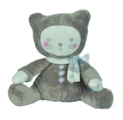 Tex Petit Chat Peluche Gris Beige Blanc 25 Cm