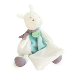 Baby'Nat - Petits Voyageurs - Doudou Avec Mouchoir Lama Blanc Bleu 28 Cm
