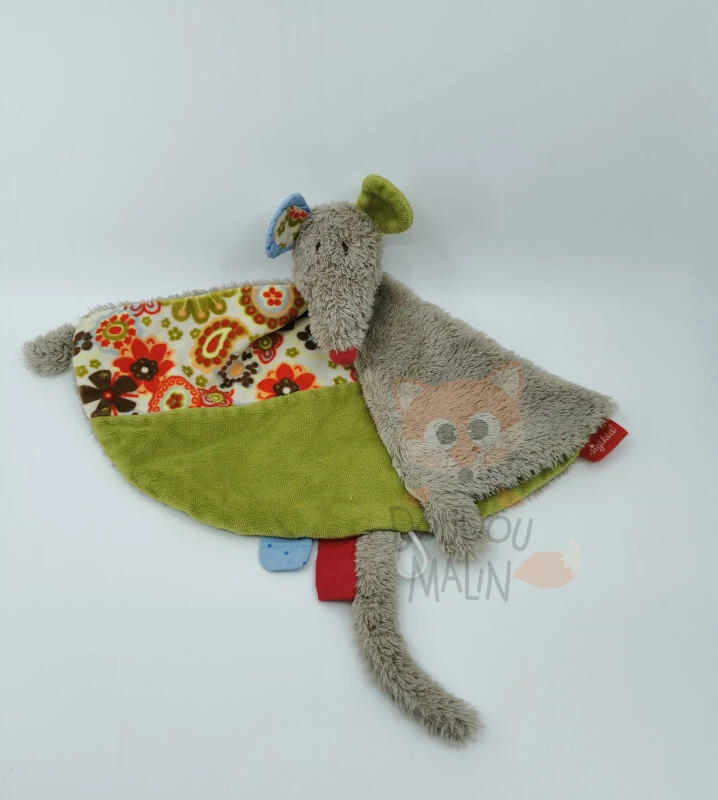 Sigikid - Doudou Plat Souris Rat Gris Vert Rouge Fleur 25 Cm 1 Sigikid - Doudou Plat Souris Rat Gris Vert Rouge Fleur 25 Cm