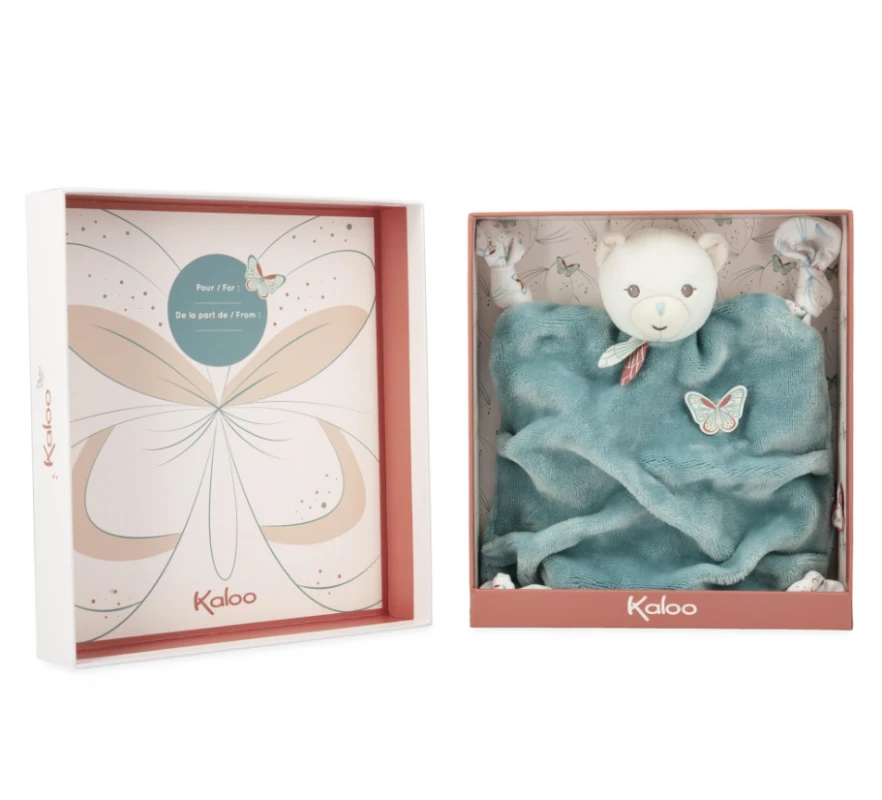 Kaloo - Plume - Doudou Plat Ours Bleu Vert Papillon 26 Cm 2 Kaloo - Plume - Doudou Plat Ours Bleu Vert Papillon 26 Cm – Image 2