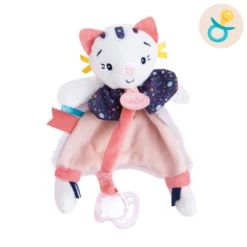 Baby'Nat - Pollen Le Chat - Doudou Attache-sucette Rose 20 Cm