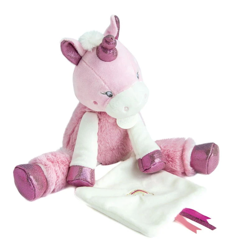 Baby'Nat - Poussière D'étoiles - Peluche Mouchoir Licorne Rose Fuchsia Blanc 35 Cm 1 Baby'Nat - Poussière D'étoiles - Peluche Mouchoir Licorne Rose Fuchsia Blanc 35 Cm