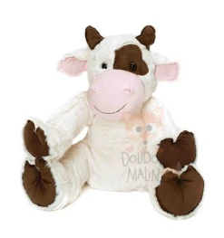 Les Petites Marie Reverso Peluche Vache Beige Marron 25 Cm