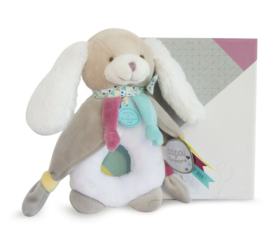 Doudou Et Compagnie - Toopi Le Chien Hochet Beige Blanc Bleu 1 Doudou Et Compagnie - Toopi Le Chien Hochet Beige Blanc Bleu