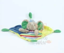 Nicotoy Woodstock Doudou Plat éléphant Vert Bleu Rouge