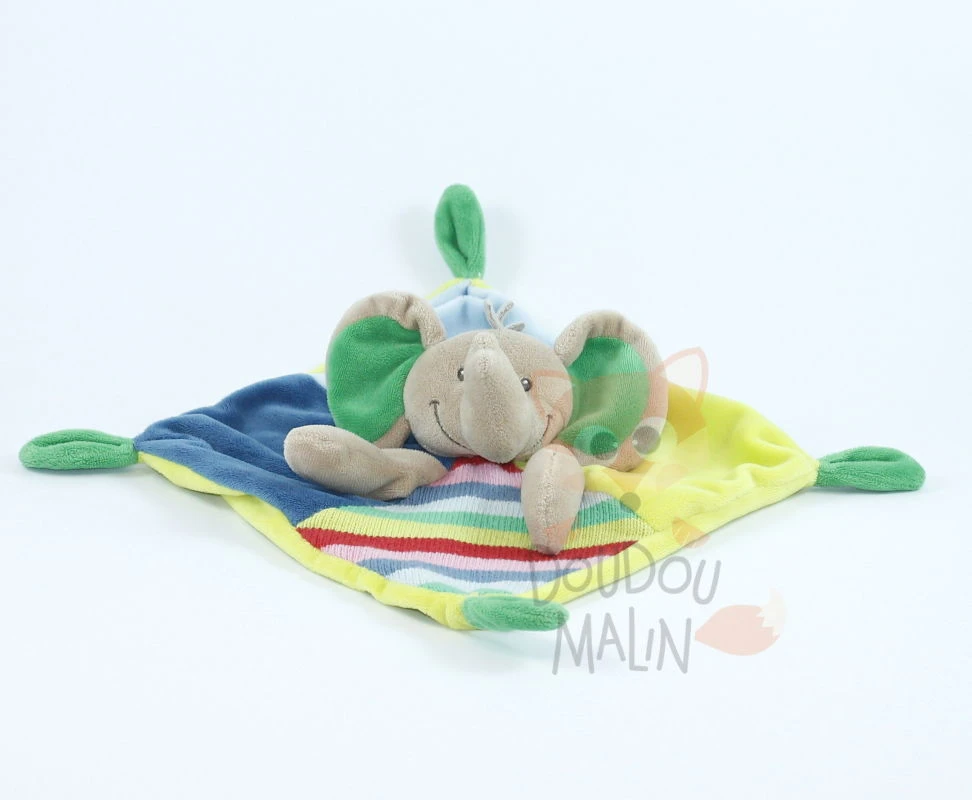 Nicotoy Woodstock Doudou Plat éléphant Vert Bleu Rouge 1 Nicotoy Woodstock Doudou Plat éléphant Vert Bleu Rouge
