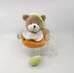 Doudou Et Compagnie X Alinéa - Boîte à Musique Ours Orange Blanc Vert 30 Cm