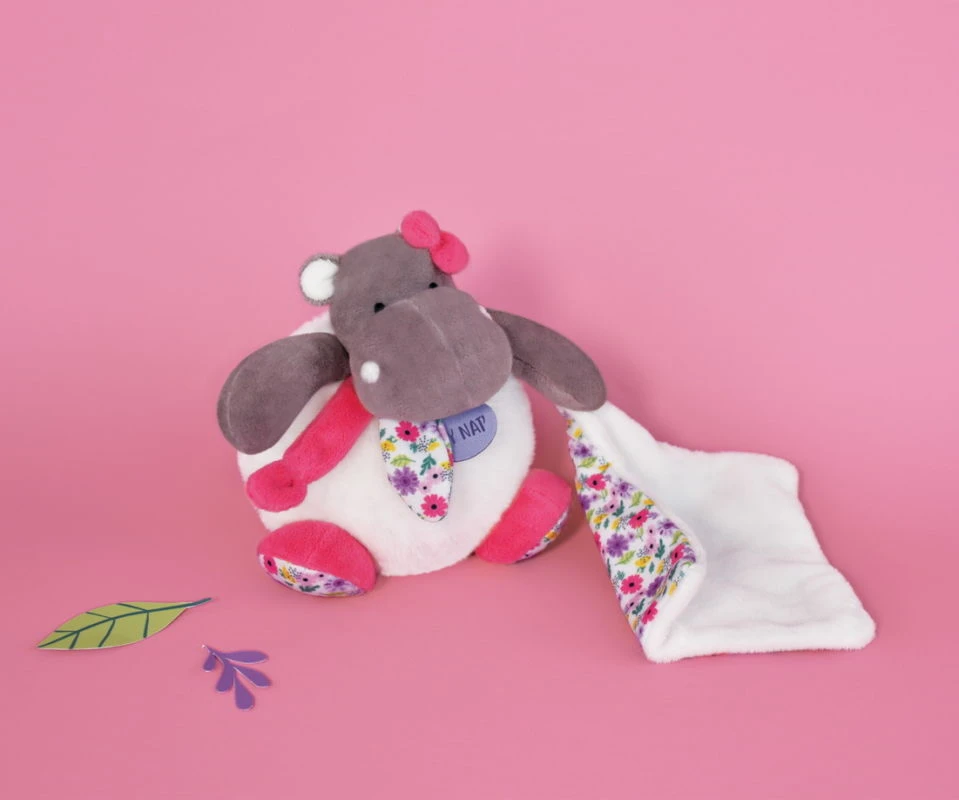 Baby'Nat - Zoé L'hippo - Peluche Avec Doudou Rose Blanc Liberty 18 Cm 2 Baby'Nat - Zoé L'hippo - Peluche Avec Doudou Rose Blanc Liberty 18 Cm – Image 2
